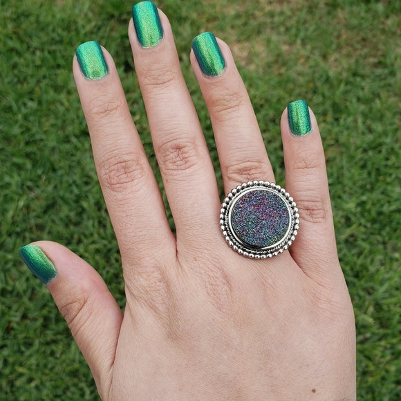 ⭐CLEARANCE⭐ Final Price drop!Round Multi colored druzy unique silver ring OOAK - Picture 8 of 8